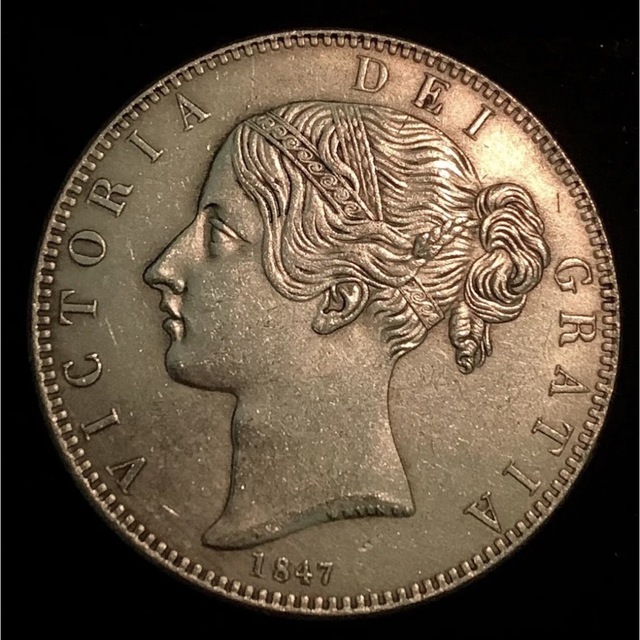 1847年 ヴィクトリア女王 1 クラウン 銀貨 ヤングヘッド 模倣品