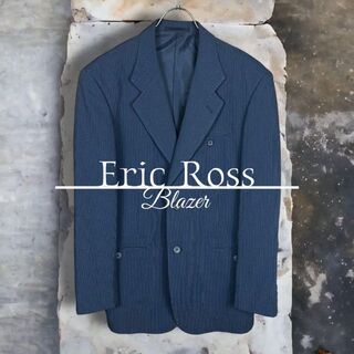 【Eric Ross】テーラード ジャケット ネイビー シングルブレスト 麻混(テーラードジャケット)