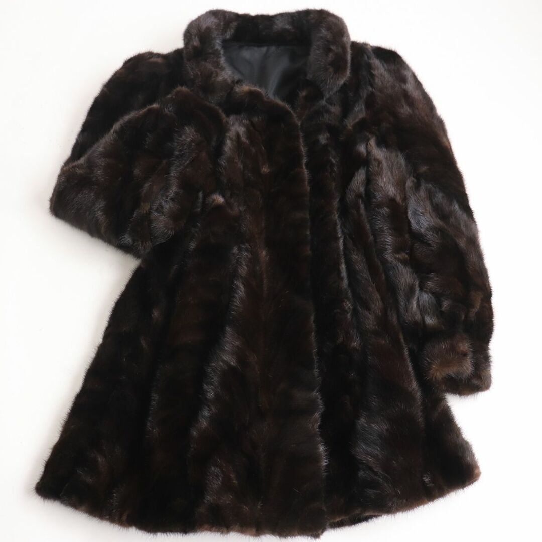 恵みの時 極美品☆MINK デザインミンク 逆毛 本毛皮コート ダークブラウン 毛質艶やか・柔らか◎