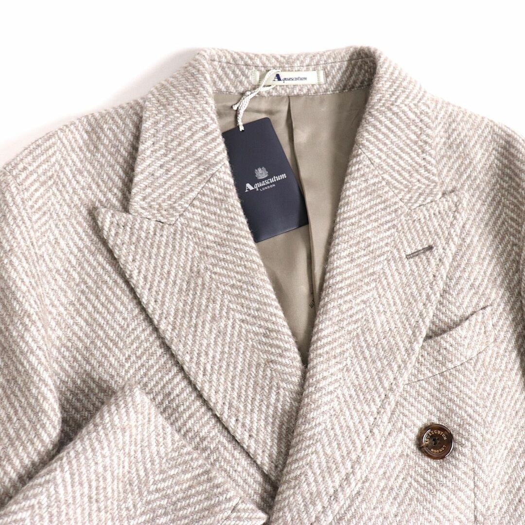 Aquascutum️カシミヤ混/ツイードヘリンボーンロングコート/ロゴ