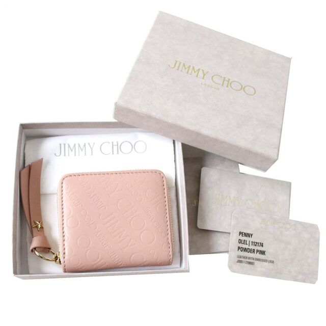 JIMMY CHOO(ジミーチュウ)の【ドンドン見直し】極美品◎伊製 ジミーチュウ レディース PENNY ロゴ型押 レザー ラウンドファスナー コインケース POWDER PINK 箱・袋 レディースのファッション小物(財布)の商品写真