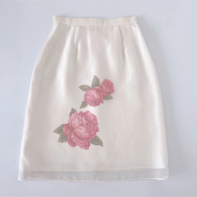 M'S GRACY(エムズグレイシー)のM'S GRACY エムズグレイシー 花柄 サテンチュールスカート 11号 レディースのスカート(ひざ丈スカート)の商品写真