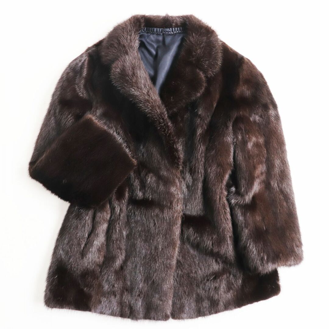美品●MINK　ミンク　本毛皮ショートコート　ジャケット　ダークブラウン　13号　毛質艶やか・柔らか◎