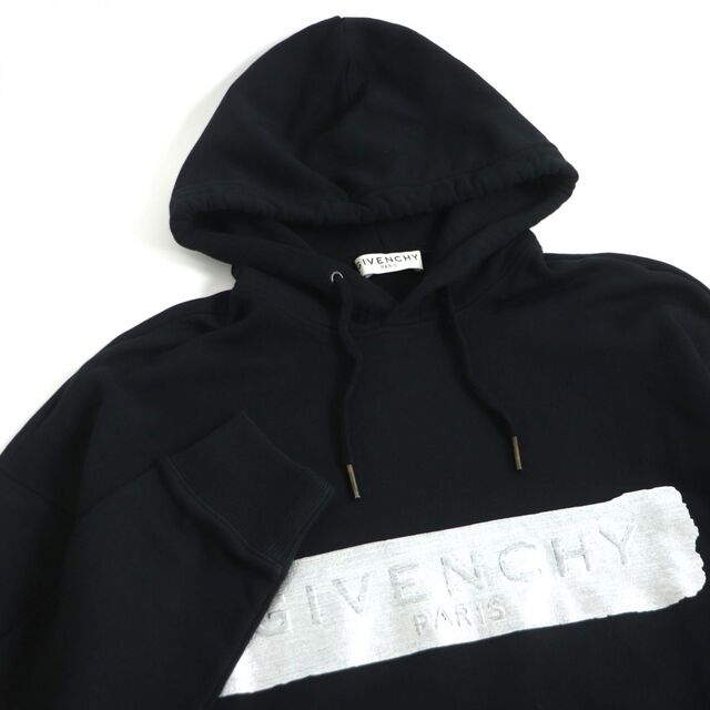 GIVENCHY(ジバンシィ)の美品□21SS GIVENCHY/ジバンシィ BMJ0A230AF シルバーライン エンボスロゴ プルオーバー スウェットパーカー/フーディー ブラック S 正規品 メンズのトップス(パーカー)の商品写真