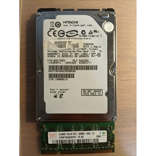 ヒタチ(日立)の日立 2.5インチHDD 160GBと512MB ノートパソコン用メモリ(PCパーツ)