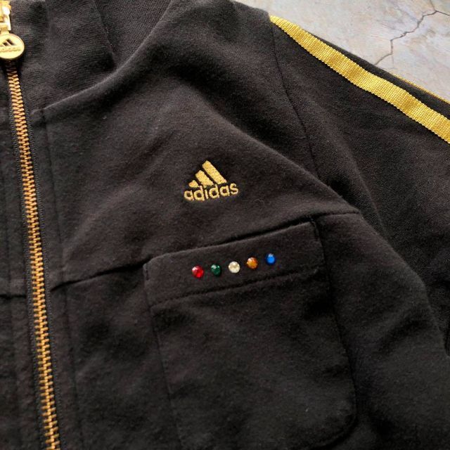 adidas(アディダス)のB1046　アディダス　カットソージャージ　ジップアップ　ロゴ刺繍　ブラック レディースのトップス(カットソー(半袖/袖なし))の商品写真