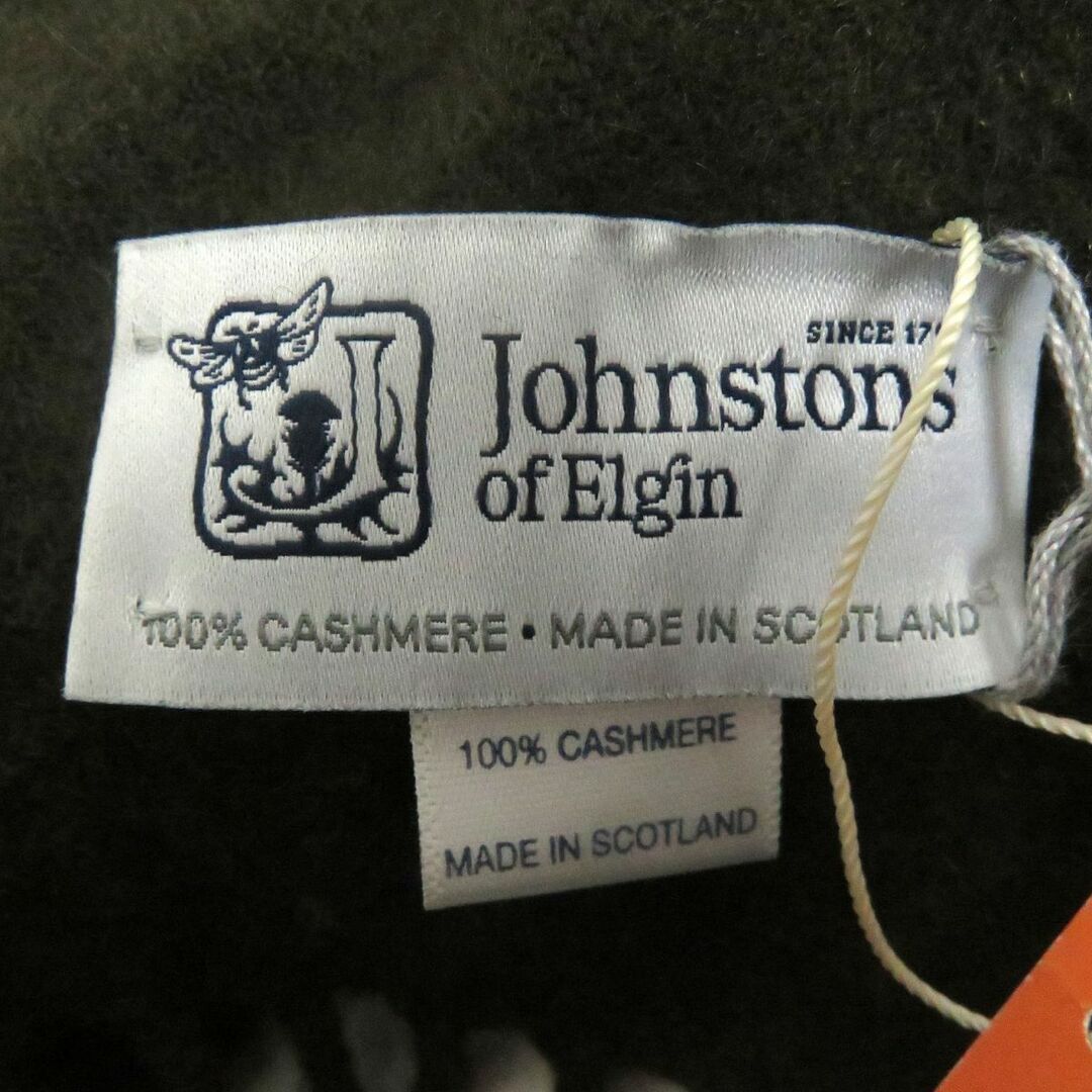 未使用品□Johnstons of Elgin/ジョンストンズ 無地 カシミヤ100％ フリンジマフラー/大判ショール ダークオリーブ  スコットランド製　t09-st30208-502