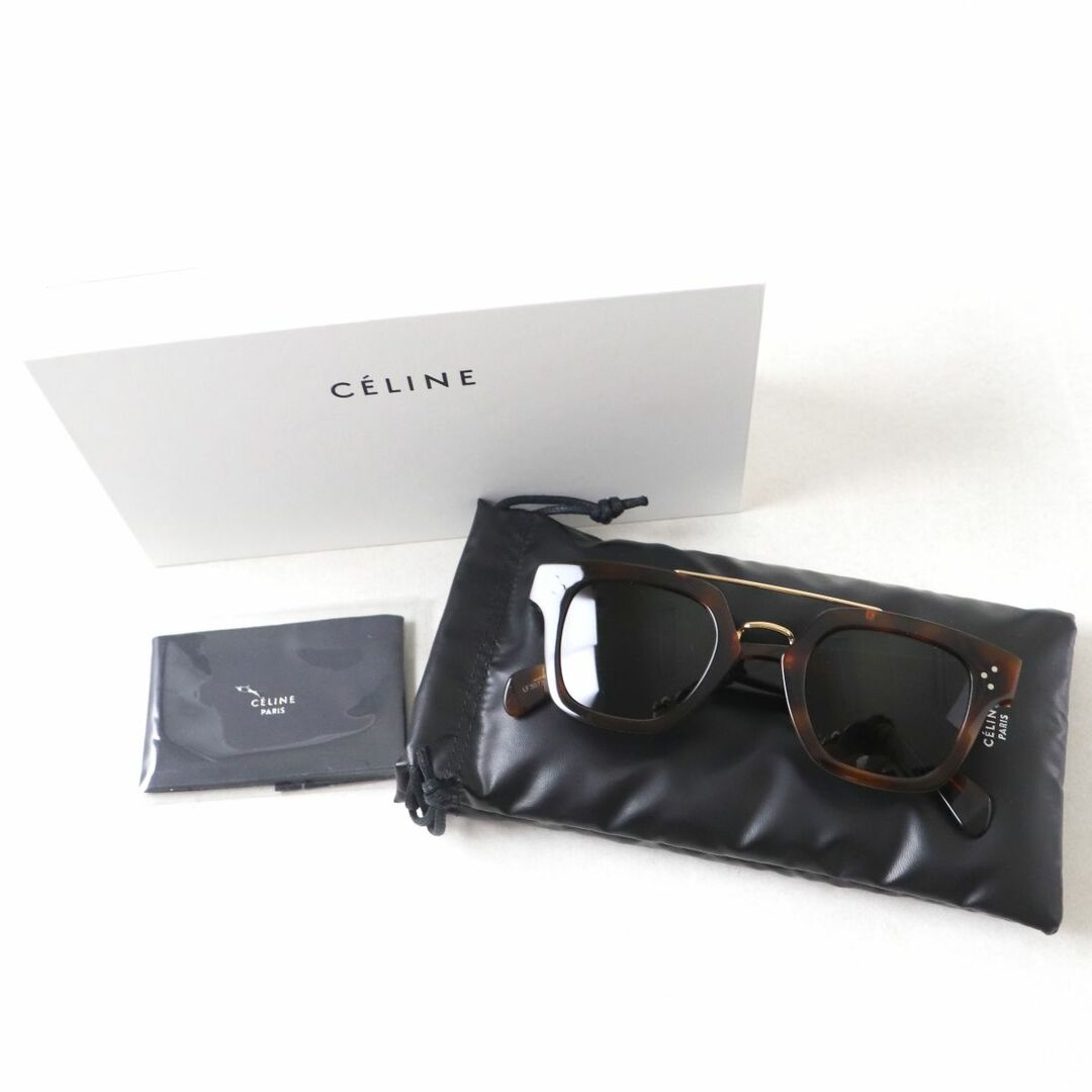 極美品◇UV対策◎ CELINE セリーヌ CL40024U ダブルブリッジ セルフレーム フルリム サングラス ハバナ べっ甲調 ブラウン系 47□25 伊製