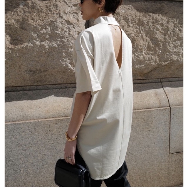 【machatt】back open high neck T shirt