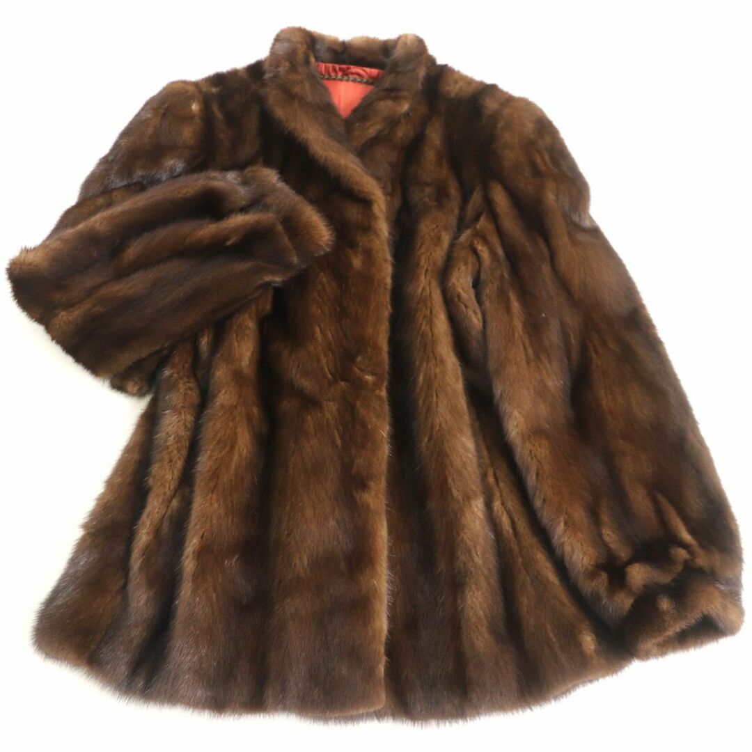 毛並み美品★MINK パステルミンク 本毛皮コート ライトブラウン 13号 毛質艶やか・柔らか◎