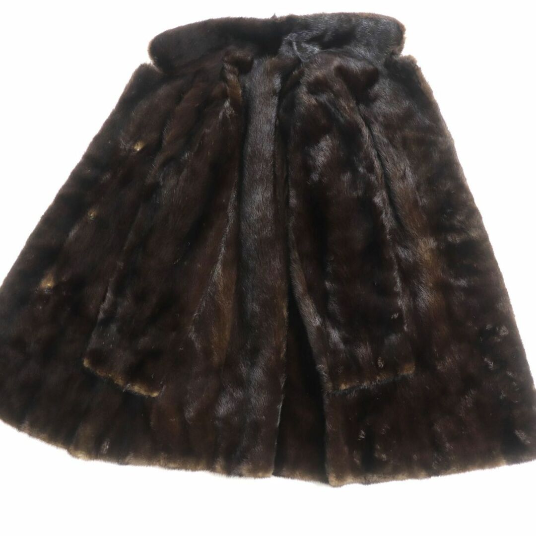 良品▽MINK ミンク 逆毛 裏地刺繍入り 本毛皮コート ダークブラウン 毛