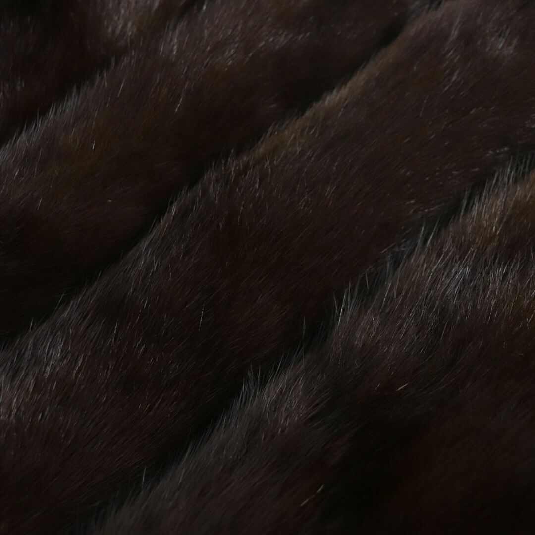 良品▽MINK ミンク 逆毛 裏地刺繍入り 本毛皮コート ダークブラウン 毛