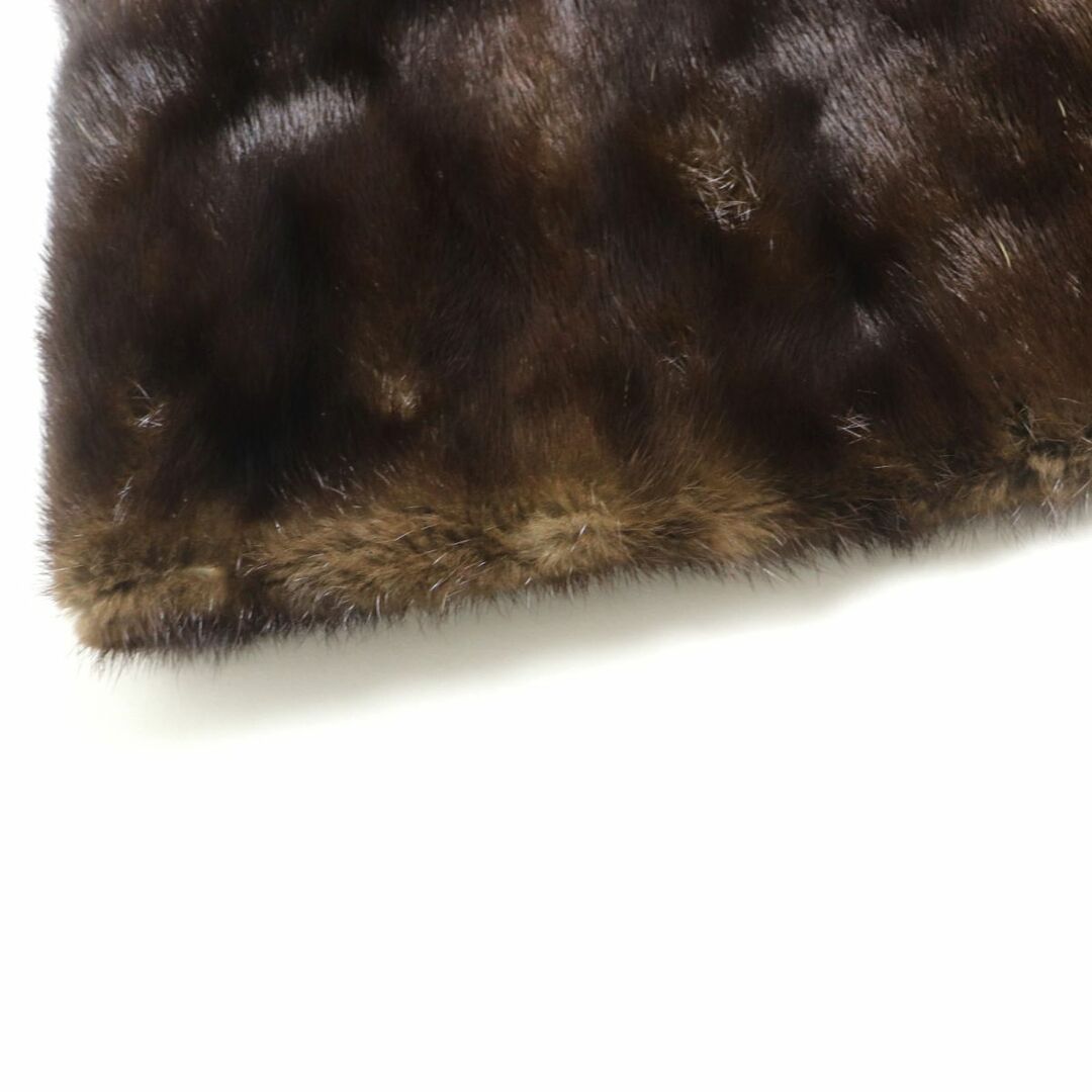 良品▽MINK ミンク 逆毛 裏地刺繍入り 本毛皮コート ダークブラウン 毛
