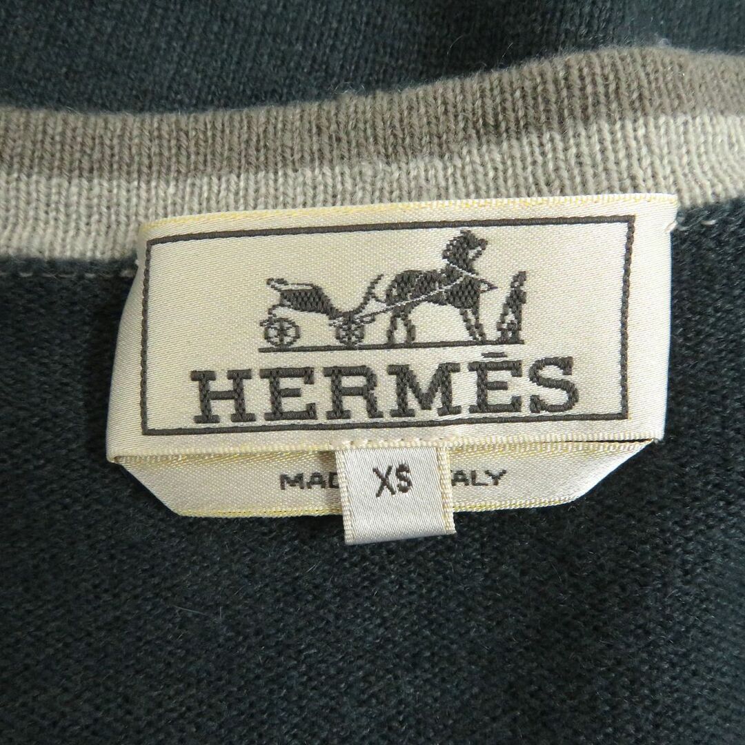 極美品□HERMES/エルメス カシミヤ100％ ラインデザイン Vネック 薄手 ロングスリーブニット/セーター スモーキーグリーン XS イタリア製 3