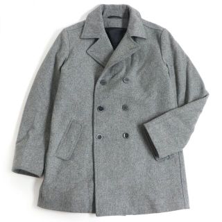 エルメネジルドゼニア(Ermenegildo Zegna)の極美品□Z ZEGNA/ジーゼニア ウール 襟裏レザー使用 ミドル丈 ダブルブレストコート/Pコート/ピーコート グレー L メンズオススメ◎(ピーコート)