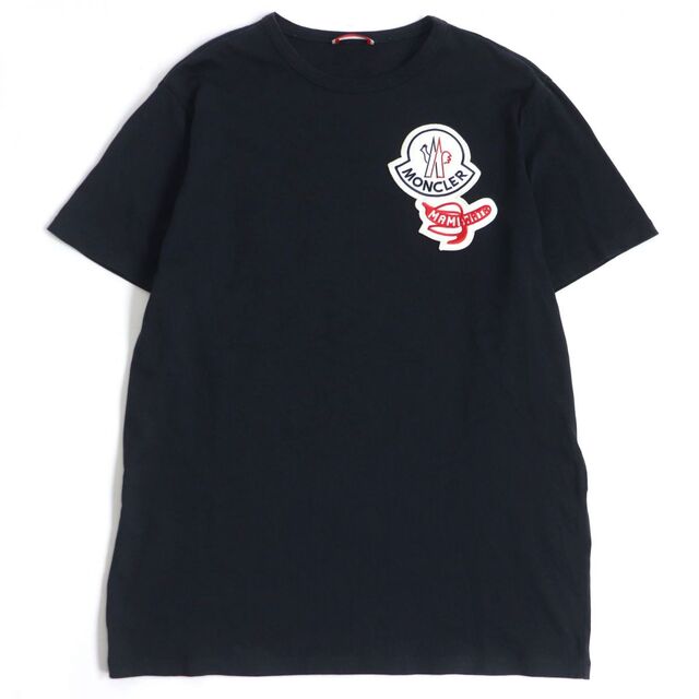 70cm肩幅美品□20SS モンクレールジーニアス 2×マミ ワタ MAGLIA T-SHIRT デカロゴワッペン コットン クルーネック 半袖Tシャツ 紺 M 正規品