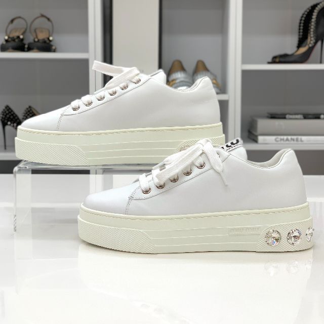 miumiu - 6252 未使用 ミュウミュウ レザー ビジュー スニーカー