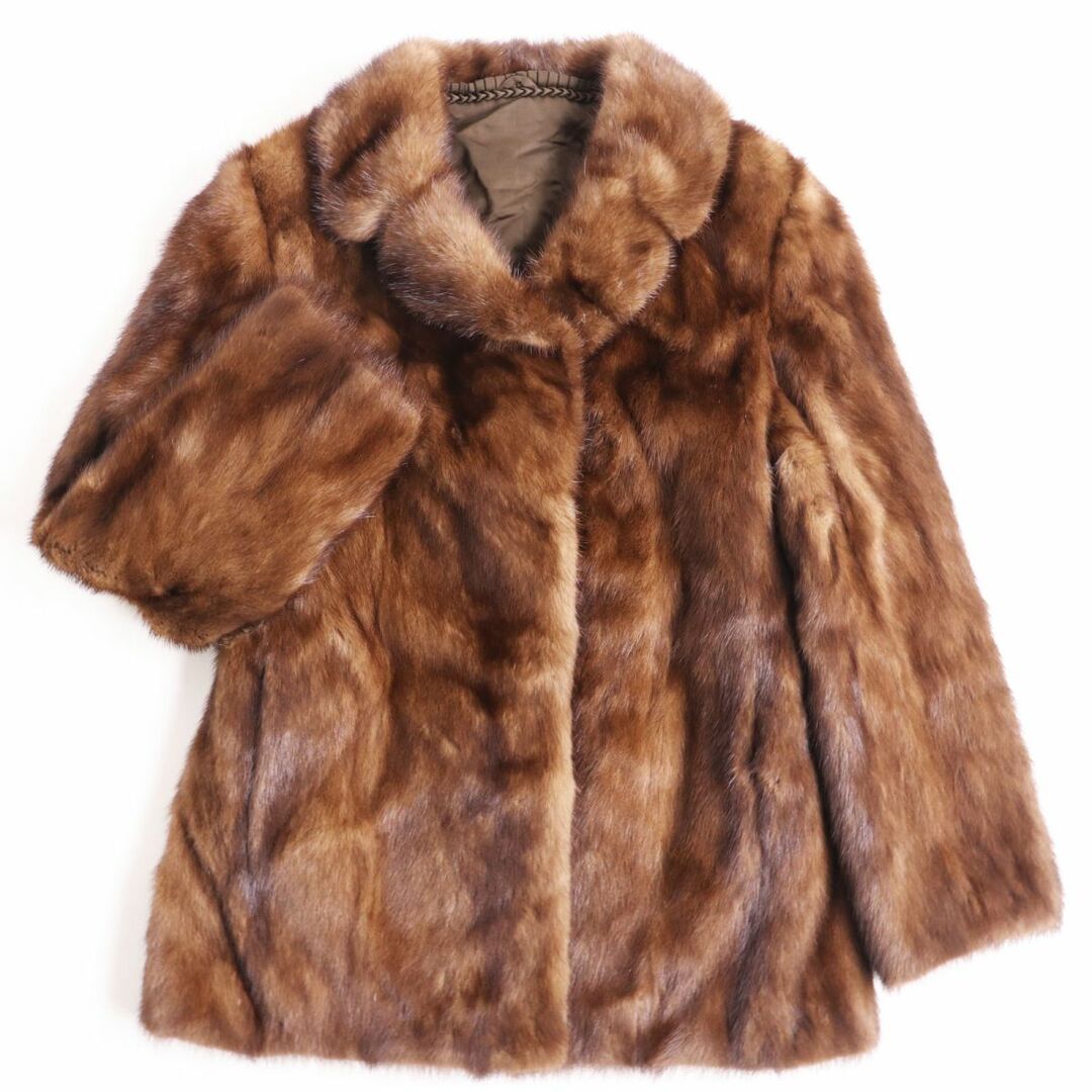 毛並み美品●MINK ミンク 本毛皮ショートコート ジャケット ブラウン 11号 毛質艶やか・柔らか◎