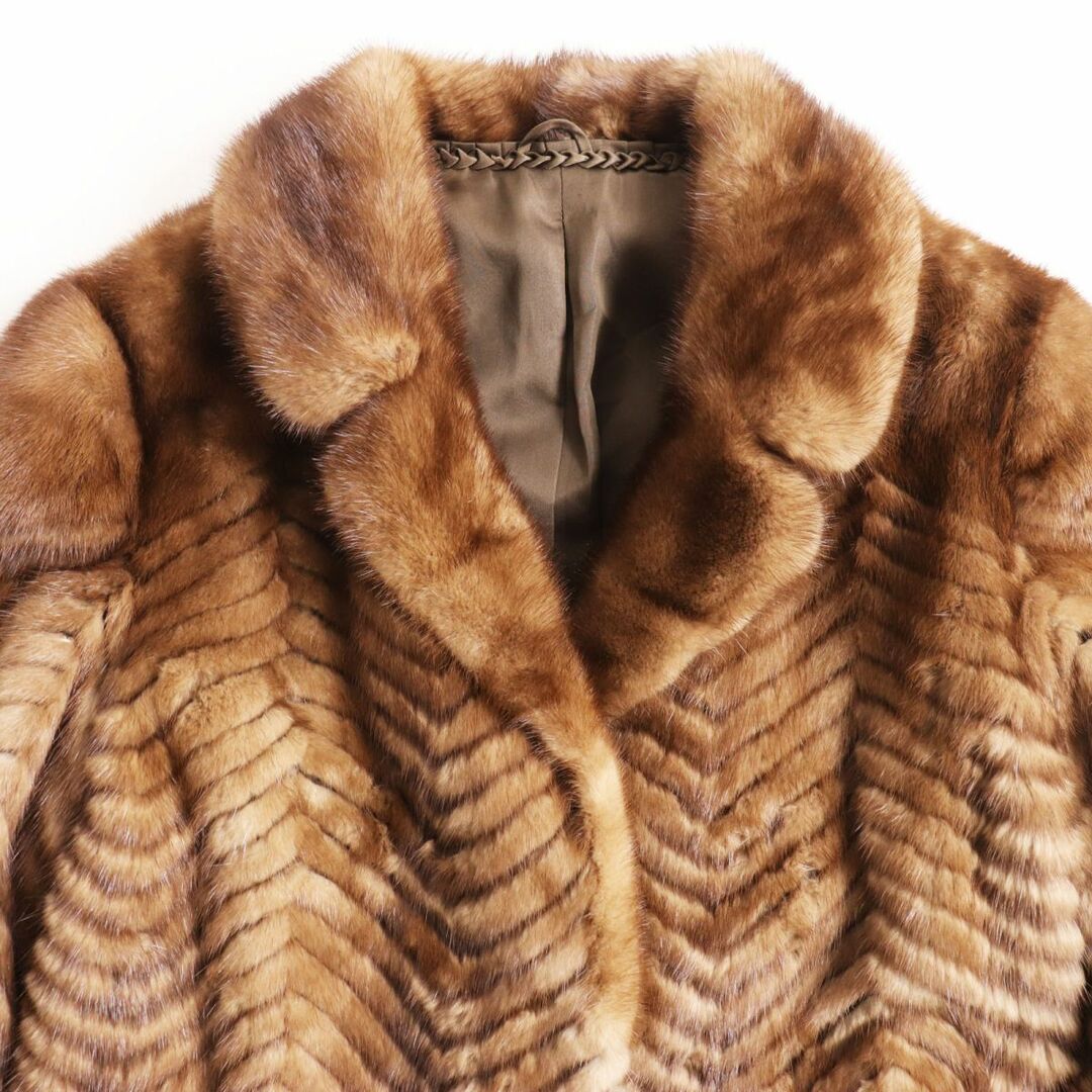 毛並み美品●OS FUR MINK デザインミンク 本毛皮ショートコート ジャケット ライトブラウン 11号 毛質艶やか・柔らか◎ 1