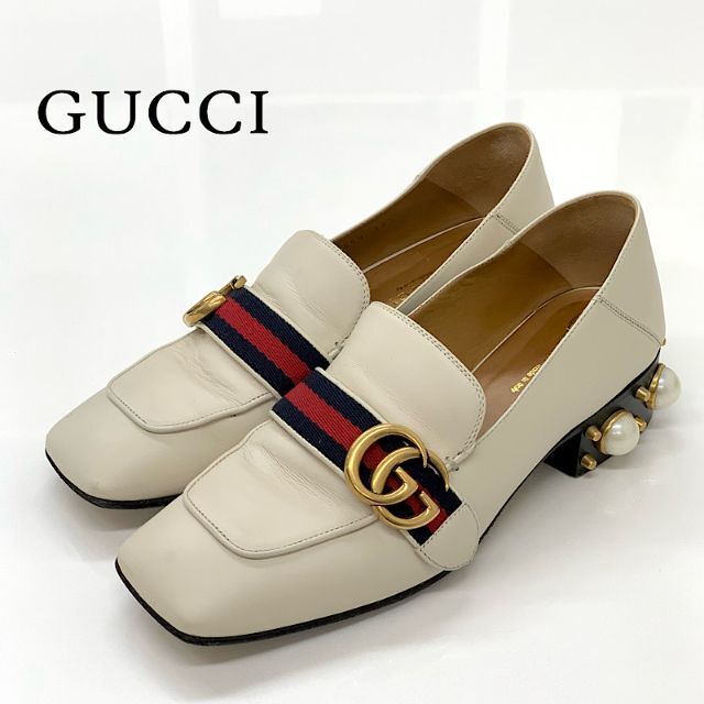 Gucci - 6257 グッチ ダブルG レザー パール パンプス アイボリーの