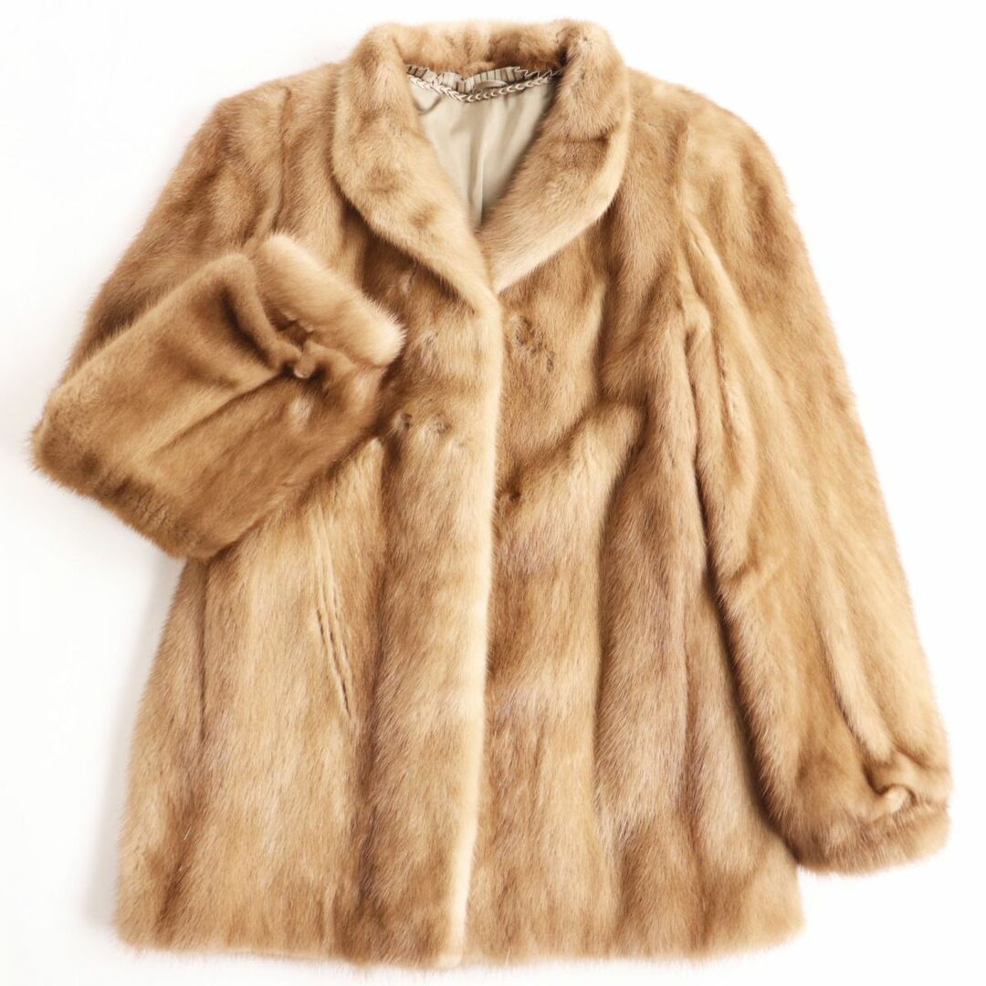 美品●MINK ミンク 本毛皮ショートコート ジャケット ブラウン L 毛質艶やか・柔らか◎