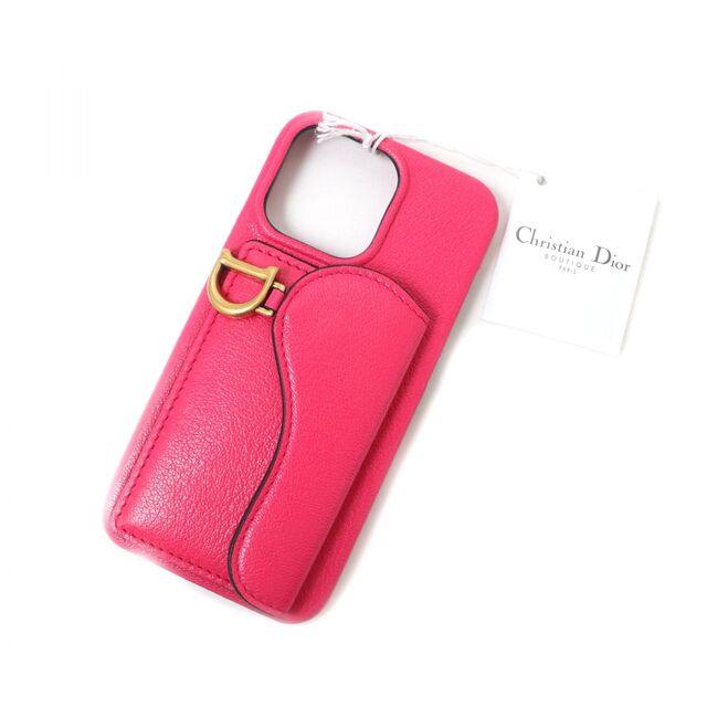 未使用品★Christian Dior クリスチャンディオール S5688CCEH SADDLE サドル レザー ゴートスキン IPHONE 13 PROケース カバー ピンク 伊製