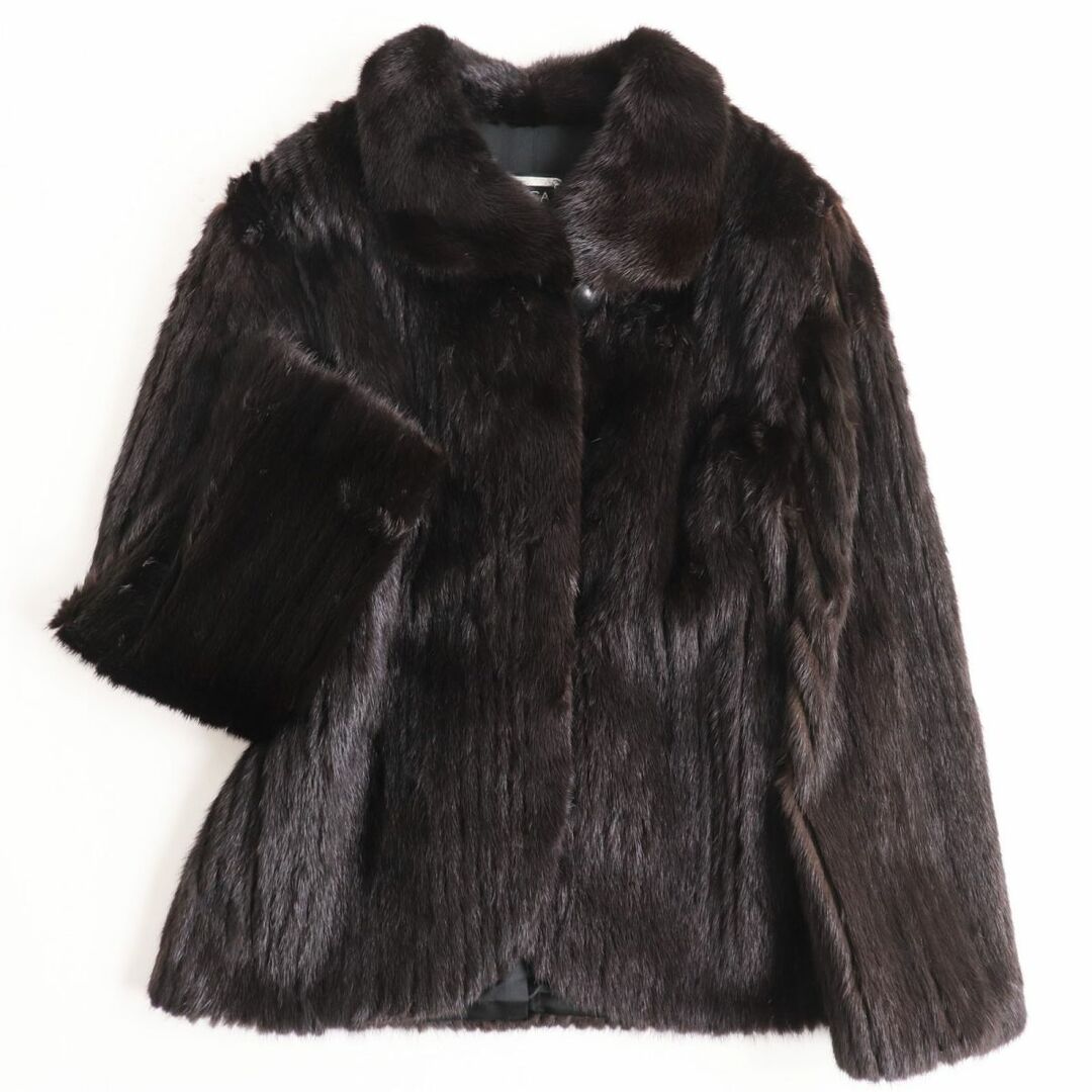 美品●SAGA MINK サガミンク デザイン 本毛皮ショートコート ジャケット ダークブラウン 毛質艶やか・柔らか◎
