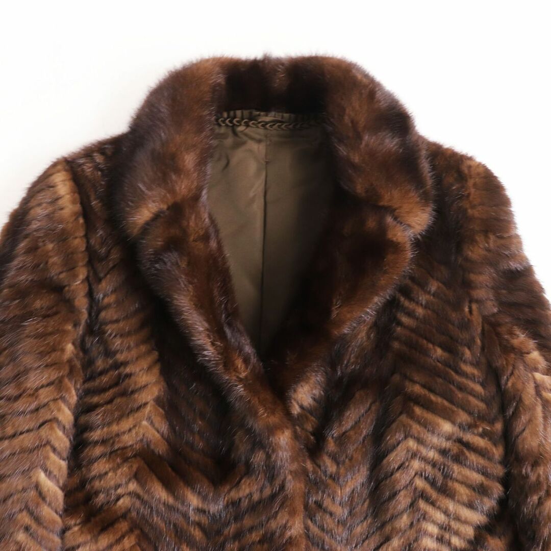 美品●MINK ミンク 本毛皮ショートコート ジャケット ブラウン L 毛質艶やか・柔らか◎