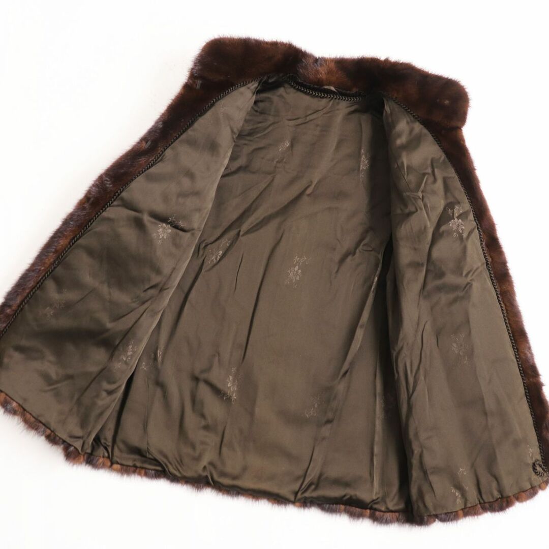 良品○MINK ミンク 裏地花柄刺繍入り デザイン ストライプ 本毛皮