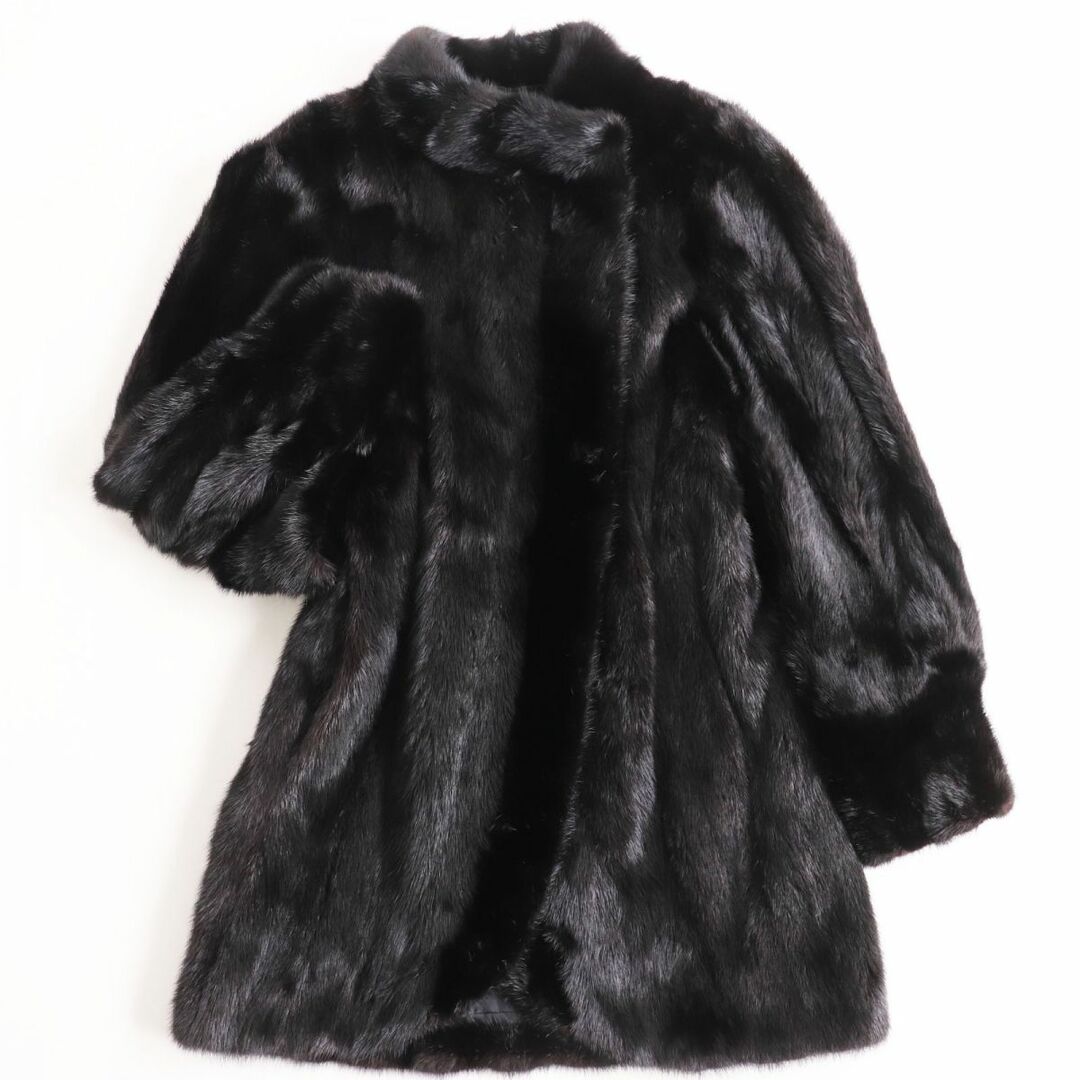 良品●SAGA MINK サガミンク 逆毛切り替え 本毛皮ショートコート ジャケット ブラック（ダークブラウンに近い）9号 毛質艶やか・柔らか◎