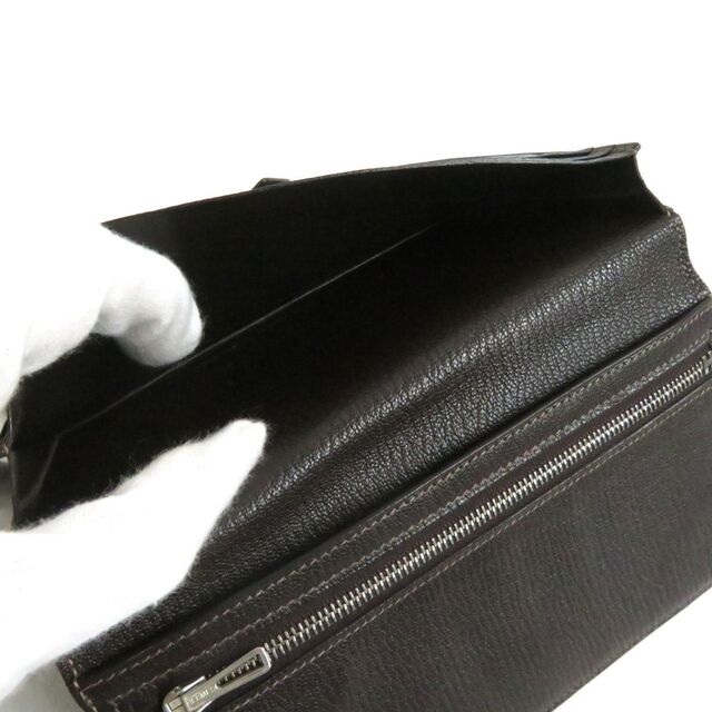 大人気！□HERMES/エルメス ベアンスフレ Hロゴ/シルバー金具 オーストリッチ レザーロングウォレット/二つ折り財布 茶 仏製 □J刻印