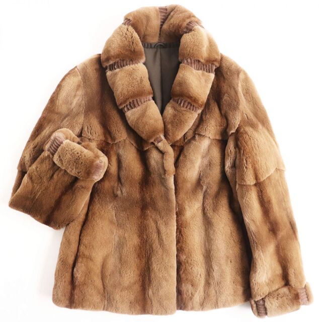 極美品●SAGA MINK サガシェアードミンク デザイン 本毛皮ショートコート ジャケット ブラウン F 毛質艶やか・柔らか◎