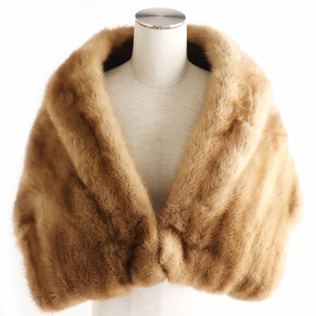 美品●SAIKATSU サイカツ MINK パステルミンク 房付き 本毛皮大判ショール/ストール/ティペット ライトブラウン 毛質艶やか・柔らか◎