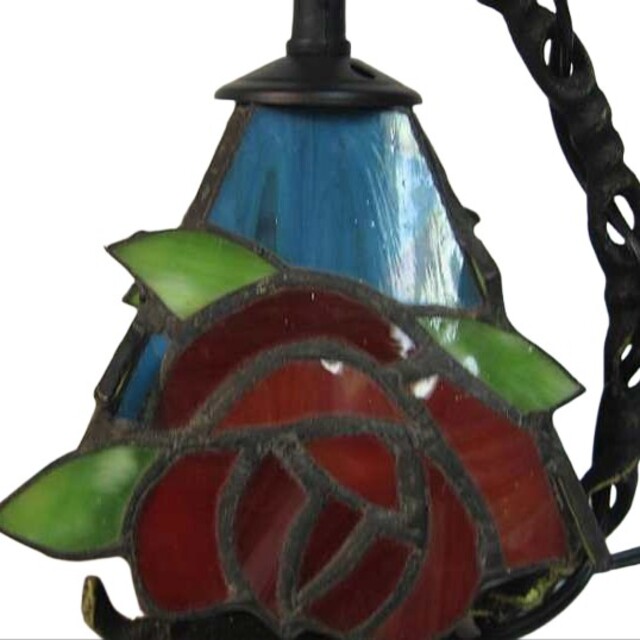 薔薇のステンドグラス　卓上ランプ　小型　吊り型アーム