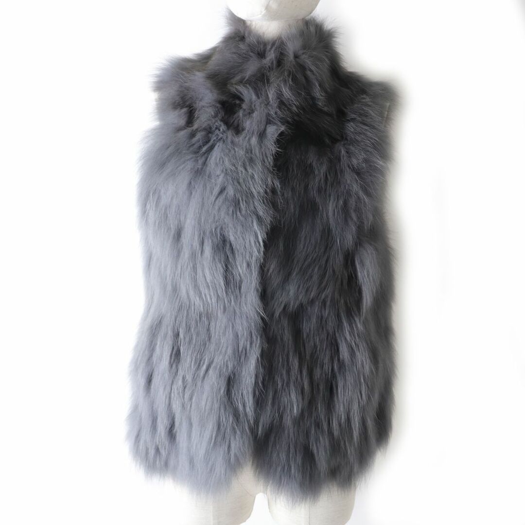 極美品☆SUGAR ROSE FOX フォックス 本毛皮ベスト/ジレ グレー F 毛質