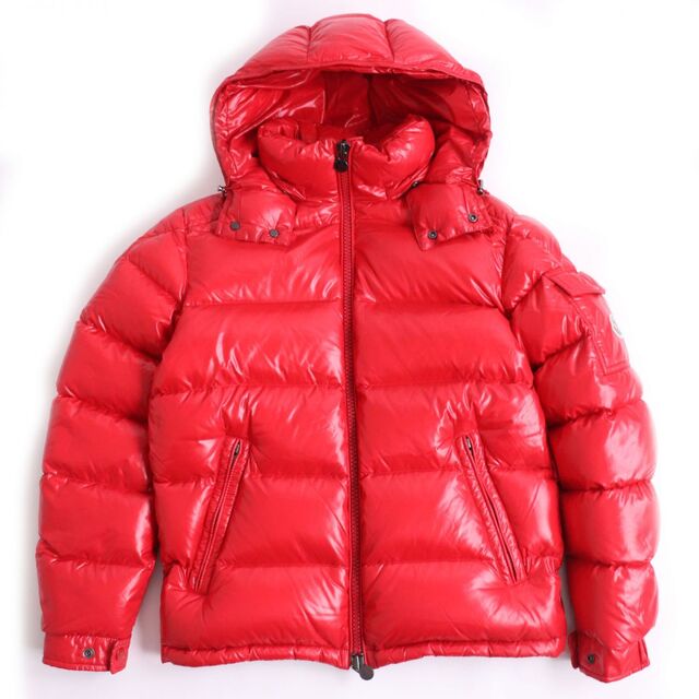 美品◆19-20AW MONCLER モンクレール MAYA マヤ ロゴワッペン フーデッド WZIP ダウンジャケット レッド 1 国内正規品 メンズ