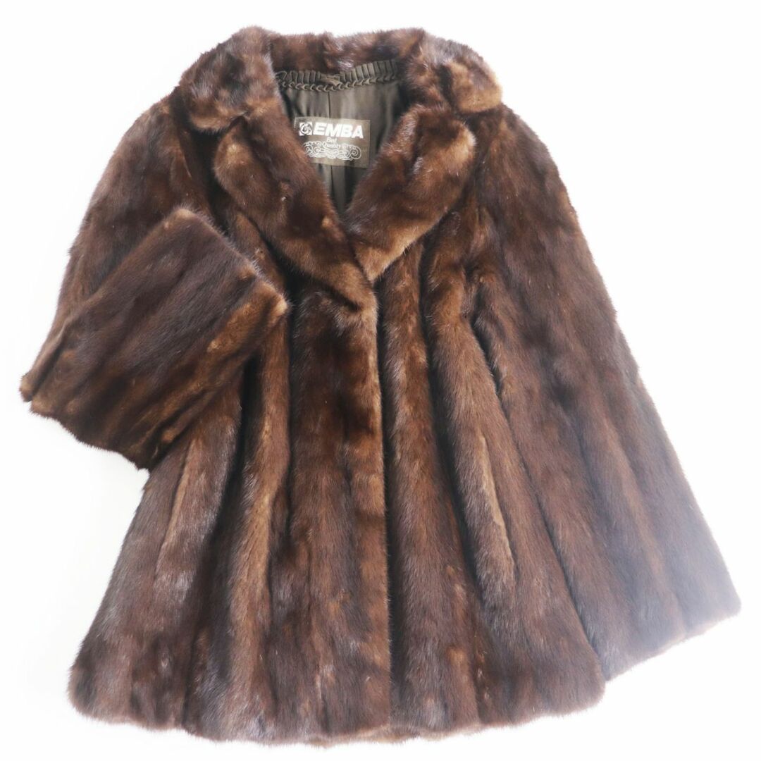 良品▽EMBA エンバ MINK ミンク 裏地花柄刺繍入り 本毛皮ショート