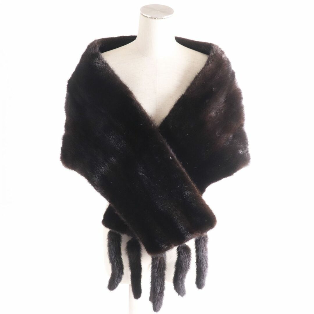 良品○MINK ミンク 裏地花柄刺繍入り 房付き 本毛皮大判ショール