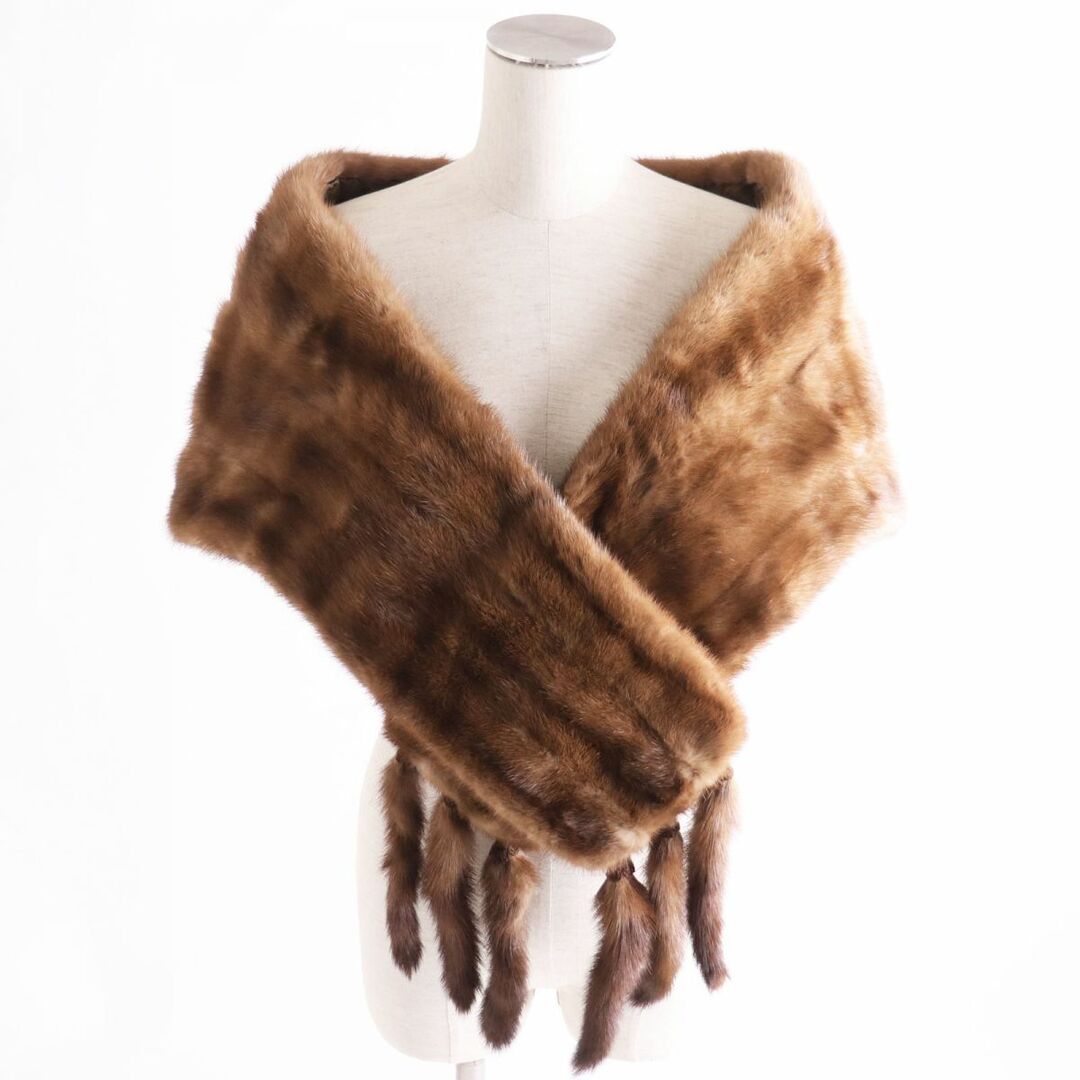 毛並み美品○MINK ミンク 裏地花柄刺繍入り 房付き 本毛皮大判ショール