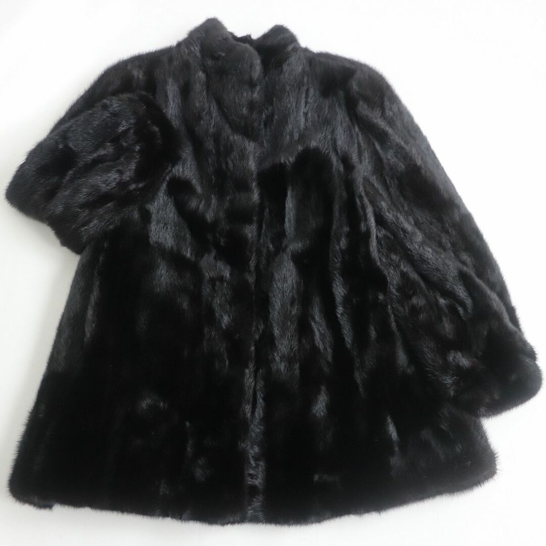 極美品◆SAGA MINK　サガミンク　本毛皮コート　逆毛　ダークブラウン（ブラックに近い）　毛質艶やか・柔らか◎