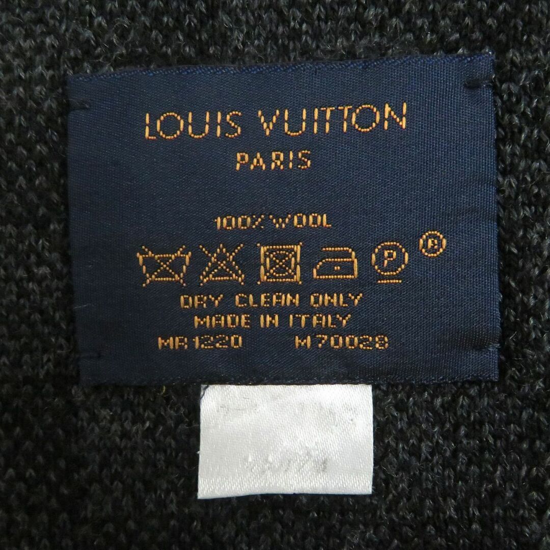 美品□2020年製 LOUIS VUITTON/ルイヴィトン M70028 エシャルプ・プティ ダミエ ロゴパッチ ニットマフラー グラファイト イタリア製 正規　t13-st30208-691