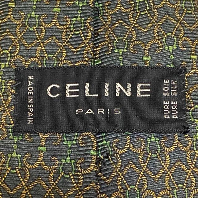 celine(セリーヌ)の530 セリーヌ ネクタイ 緑系 総柄 チェーン柄 シルク スペイン製セリーヌ メンズのファッション小物(ネクタイ)の商品写真