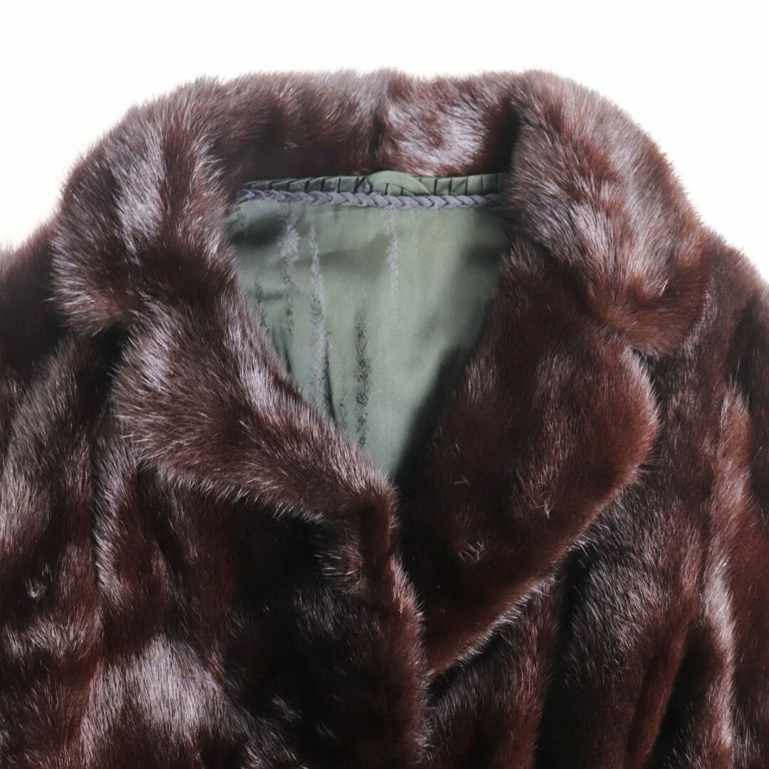 極美品◆MINK ミンク 逆毛 裏地花柄刺繍入り 本毛皮コート ブラック 毛質艶やか・柔らか◎