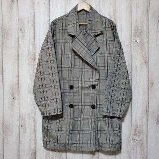 コート　(M)　グレンチェック柄(ロングコート)