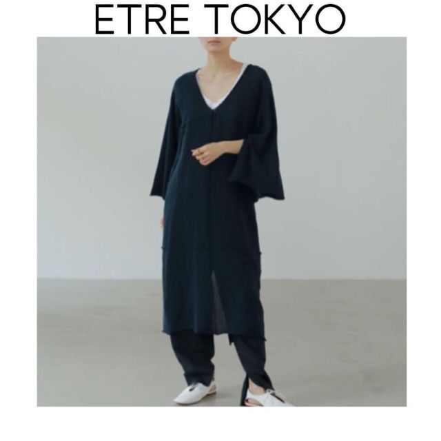 ETRE TOKYO ブロックリンキングニットワンピース ネイビー　紺　春　長袖 | フリマアプリ ラクマ