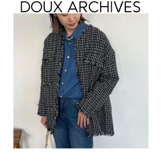 新品 DOUX ARCHIVES ツイードノーカラージャケット ブラック 黒 F-