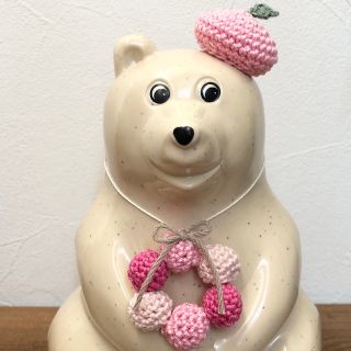 【しろくま貯金箱用】さくら色ベレー帽、春色まるまるリース🌸(インテリア雑貨)