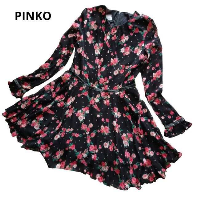 PINKO ピンコ フラワー レース ワンピース ドレス ブラック サイズM