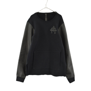 CHROME HEARTS Y Not Cross Patch Short Sleeve Sweatshirt クロムハーツ ワイノットクロスパッチショートスリーブスウェットシャツ 半袖 クルーネック スリット レザーパッチ カットオフ ブラック サイズL【221029】【-B】【me04】