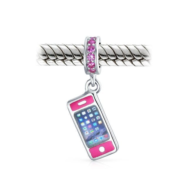 ピンクの携帯携帯ダングルチャームビーズ女性のためのティーンエナメル.925スター